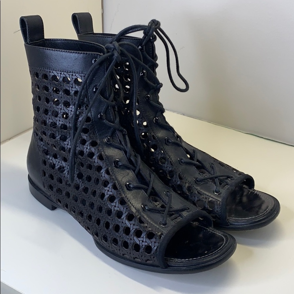 Proenza Schouler Lace-Up Cage Flat Boot Open Toe